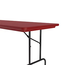 Correll Plastic Resin Folding Table - 30" x 60", Red, Fixed Height - close-up of corner