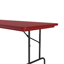 Correll Plastic Resin Folding Table - 30" x 72", Red, Fixed Height - close-up of corner