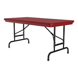 Correll Plastic Resin Folding Table - 24" x 48", Red, Adjustable Height - angled
