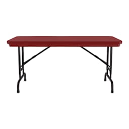 Correll Plastic Resin Folding Table - 24" x 48", Red, Adjustable Height - side view