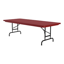 Correll Plastic Resin Folding Table - 30" x 60", Red, Adjustable Height - angled