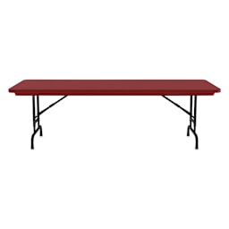 Correll Plastic Resin Folding Table - 30" x 60", Red, Adjustable Height - side view