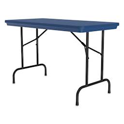Correll Plastic Resin Folding Table - 24" x 48", Blue, Fixed Height - angled