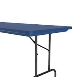 Correll Plastic Resin Folding Table - 30" x 60", Blue, Fixed Height - close-up of corner