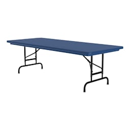 Correll Plastic Resin Folding Table - 30" x 72", Blue, Adjustable Height - angled