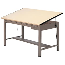 Mayline Ranger Large Steel Four-Post Drawing Table - 72" x 43-1/2", Black, with Tool and Plan Drawer