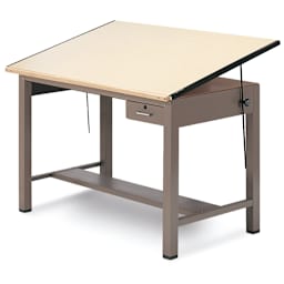 Mayline Ranger Steel Four-Post Drawing Tables - Angled view with Tool Drawer
