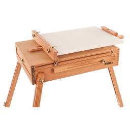 Mabef Sketchbox Easel - Closeup of Sketchbox with mast holding canvas horizontally