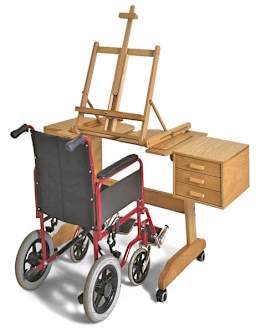 Mabef Painting Workstation Easel - Shown with height adjusted for wheelchair