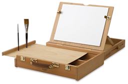 Mabef Pochade Box - Open accessorized with board and brushes
