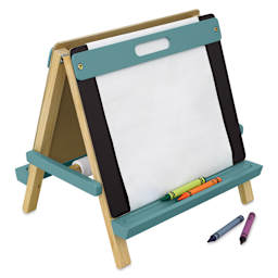 Blick Children's Tabletop Easel - Dusty Turquoise, with supplies