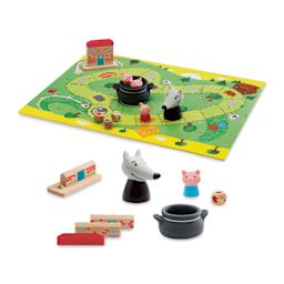 Djeco Woolfy Game of Cooperation - Component pieces shown with game board