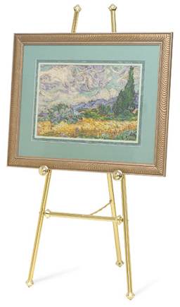 Baroque Display Easel - Brass-tone Easel holding artwork
