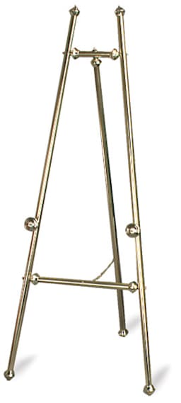 Baroque Display Easel - Angled view of brass-tone finish easel
