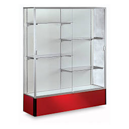 Spirit Series Display Case - Angled view of Satin Aluminum Frame with Red Base