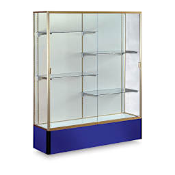 Spirit Series Display Case - Angled view of Champagne Gold Frame with Royal Blue Base