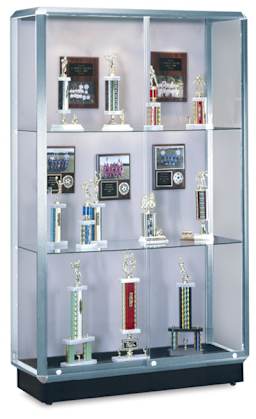 Waddell Prominence Display Case - left angle showing two glass shelves and Chrome frame