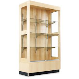 Premier Display Cabinet - left angled view with glass shelves and locked glass sliding doors shown