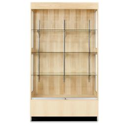 Premier Display Cabinet - front view with three glass shelves and locked glass sliding doors shown