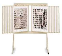 Multiplex Swinging Panel Display-10 panel floor unit in beige shown with artwork
