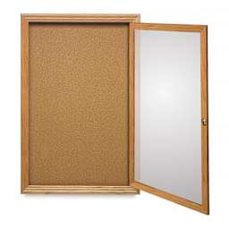 Ghent Natural Cork Bulletin Board - 24" x 36", 1 Door, Oak Frame