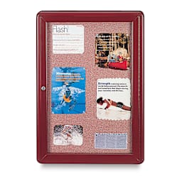 Ghent Ovation Radius Fabric Tackboard with single door and Burgundy trim
