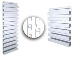 Slatwall Panels and Stands - 2 sizes of single sided panels shown with closeup slat view
