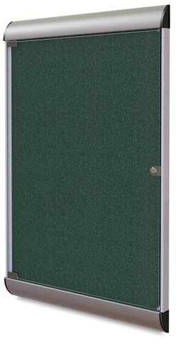 Ghent Enclosed Tackboard-right angle with metal frame, locking glass door shown in Ebony color