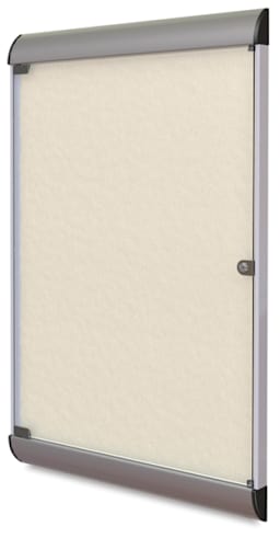 Ghent Enclosed Tackboard-right angle with metal frame, locking glass door shown in Ivory color