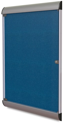 Ghent Enclosed Tackboard-right angle with metal frame, locking glass door shown in Navy color