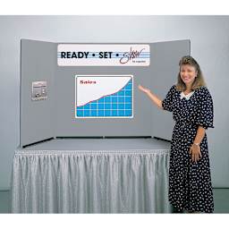 Expostar Ready Set Show Tabletop Display - Silver, Woman Standing Next To Display