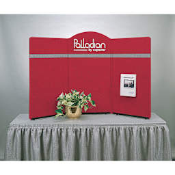 Expostar Palladian Tabletop Display - 3 Panel Display, Red with Silver Gray Stripe