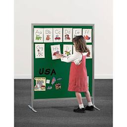 Multiplex Child Size Panel - Green Fabric, Hook & Loop Fabric, Gray Frame - in use with small person for scale