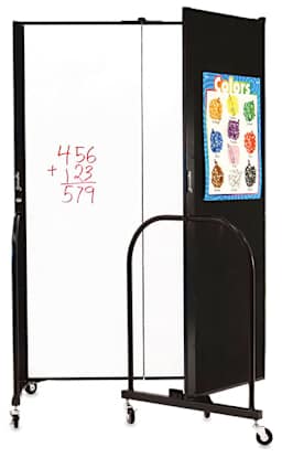 Screenflex Dry Erase Room Divider - 3 panel Divider folded to show Fabric and Dry Erase sides