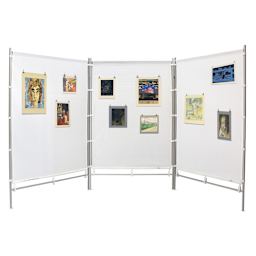 Flourish FlexFrame MeshPanels Aluminum Display Wall - 5 ft, 3 Panel, With Artwork Hung