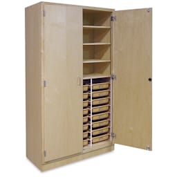 Hann Tote Tray Storage Cabinet with 24 Trays Left Front Angle Open Door