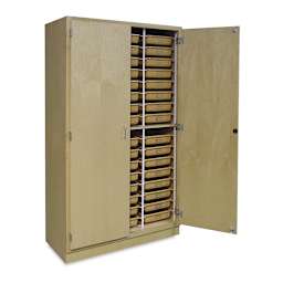Tote Tray Storage Cabinet with 48 Trays Left Front Angle Door Open