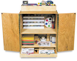 Best Art Cart - Front view open and accessorized with supplies, not included