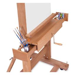 Mabef Master Studio Easel - Closeup of Easel storage tray and side drawers
