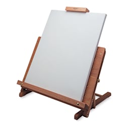 Mabef Table Easel - Right Angled view with Blank Canvas set up on Easel