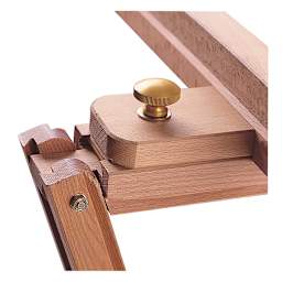 Mabef Lyre Convertible Easel - Closeup showing beechwood and brass fittings
