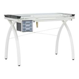 Studio Designs Futura Craft Station - Ivory Frame/Sea Green Glass, front with the top flat