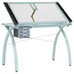 Studio Designs Futura Craft Station - Sage Frame/Clear Glass, front with top raised