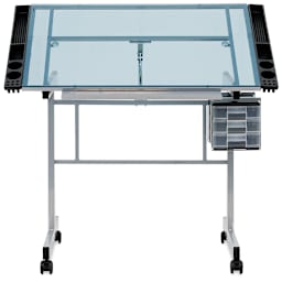 Studio Designs Vision Craft Station - Front view of table showing storage drawers and wheeled legs
