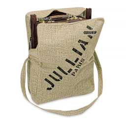 Jullian Vintage Easel - Easel folded in open Canvas Carry bag with shoulder strap
