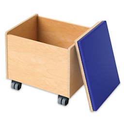 Whitney Brothers STEM Mobile Seating Storage angled with seat removed, showing storage area, wheels