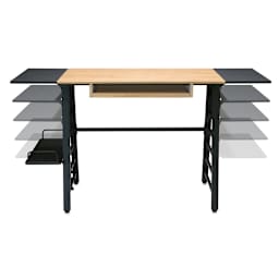 Studio Designs Ashwood Convertible Desk - motion photo showing several settings for side shelves
