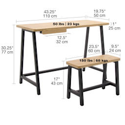 Studio Designs Ashwood Homeroom Desk and Bench - dimensions