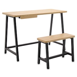 Studio Designs Ashwood Homeroom Desk and Bench - Slightly angled view of both
