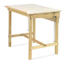 Fox Haase Four-Post Tilt-Top Table - side view with Table Top lowered and level